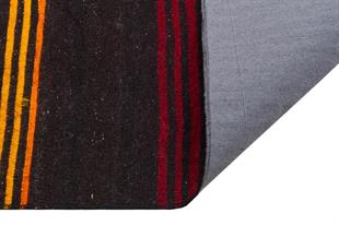 SİYAH ÇOK RENKL, ÇİZGİLİ DESEN EL DOKUMA KEÇİ YÜN KİLİM