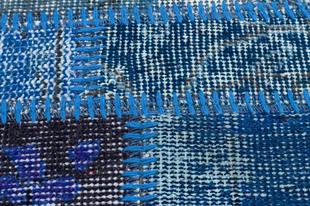 GENELEKSEL EL DOKUMA MAVİ RENGİ PATCHWORK HALI PASPAS