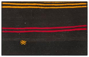 GELENEKSEL EL DOKUMA PEMBE SARİ ÇİZGİLİ KEÇİ KILI KİLİM PASPAS