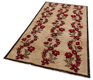 EŞSİZ EL DOKUMA AÇİK KAHVE KIRMIZI RENGİ ÇİÇEKLİ DESEN VİNTAGE HALI