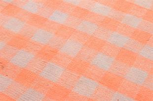 EL DOKUMA BAKİR RENGİ KARELİ DESEN KENDİR KİLİM 