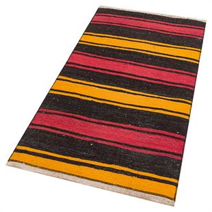 GENELEKSEL EL DOKUMA KIRMIZI SARİ RENGİ KEÇİ KILI ANTİK KİLİM