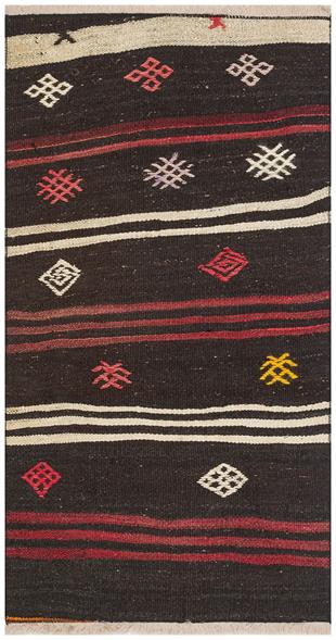 Siyah Mürdüm Rengi El Dokuma Keçi Kılı Yün Yolluk Kilim