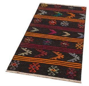 GERÇEK EL DOKUMA ÇOK RENKLİ ÇİÇEKLİ YÜN KİLİM