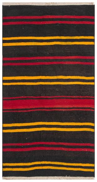 Sarı Kırmızı Rengi Kök Boya El Dokuma Yünlü Yolluk Kilim