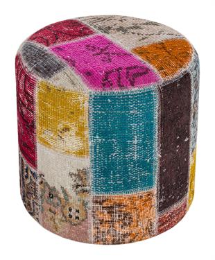 GERÇEK EL DOKUMA MULTİ RENGİ PATCHWORK YUVARLAK PUF