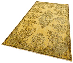 GERÇEK EL DOKUMA SARİ RENGİ ÇİÇEKLİ VİNTAGE HALISI