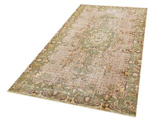 GENELEKSEL EL DOKUMA NATUREL RENGİ ÇİÇEKLİ DESEN ESKİTME VİNTAGE HALISI