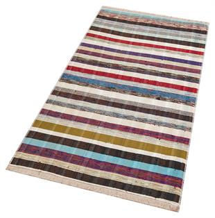 Beyaz Çok Renkli Kök Boya El Dokuma Kilim
