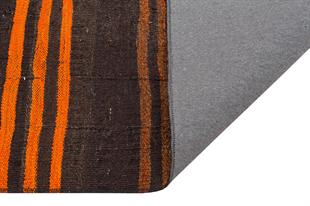 EŞSİZ EL DOKUMA KAHVE SARİ  ÇİZGİLİ ANADOLU KEÇİ KILI KİLİMİ