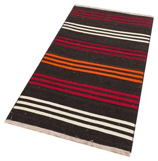 GERÇEK EL DOKUMA RENKLİ ÇİZGİLİ DESEN KEÇİ KILI ETNİK KİLİM