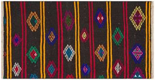 Siyah Çok Renkli El Dokuma Keçi Kılı Yün Kilim