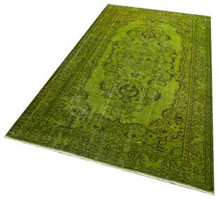 EŞSİZ EL DOKUMA FİSTİK YEŞİL SİYAH GÖBEKLİ DESEN YÜN VİNTAGE HALISI