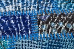 GENELEKSEL EL DOKUMA MAVİ RENGİ PATCHWORK HALI PASPAS