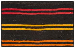 EL DOKUMA TURUNCU KIRMIZI RENGİ ÇİZGİLİ DESEN KEÇİ KILI YÜNLÜ KİLİM PASPAS