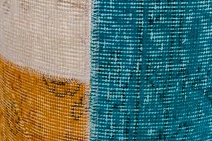 GERÇEK EL DOKUMA MULTİ RENGİ PATCHWORK YUVARLAK PUF