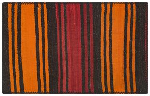 TURUNCU KIRMIZI RENGİ EL DOKUMA SİYAH KEÇİ KILI KİLİM YÜNLÜ PASPAS