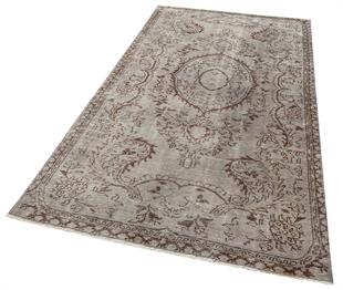 EŞSİZ EL DOKUMA GRİ KAHVERENGİ GÖBEKLİ DESEN ESKİTME VİNTAGE HALI