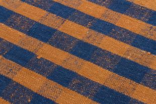 MAVİ BAKİR RENGİ EL DOKUMA ÇİZGİLİ DESEN ETNİK KİLİM