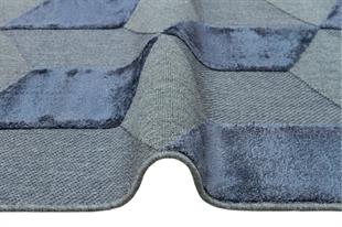 NAVY DYED YÜKSEK ALÇAK DOKULU NATUREL YÜN VE VISKON MODERN DOKUMA HALI