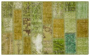 GENELEKSEL EL DOKUMA YEŞİL RENGİ PATCHWORK HALI PASPAS