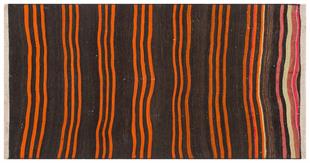 Siyah Turuncu Rengi Çizgili El Dokuma Keçi Kılı Yün Yolluk Kilim