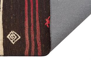 Siyah Mürdüm Rengi El Dokuma Keçi Kılı Yün Yolluk Kilim