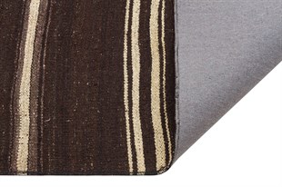 EL DOKUMA ÇİZGİLI KAHVERENGI YÜN KİLİM