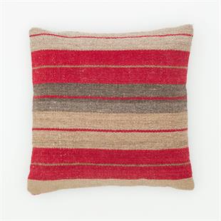 EŞSİZ EL DOKUMA BEJ KİRMIZİ RENGİ KEÇİ KİLİ YÜNLÜ KİLİM YASTIK KILIFI