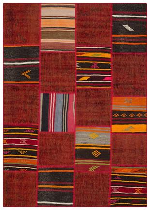 Geneleksel El Dokuma Kırmızı Rengi Halı Kilim Karışık Patchwork Halısı