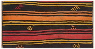 Siyah Turuncu Rengi El Dokuıma Keçi Kılı Yolluk Kilim