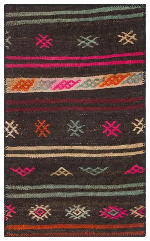 GERÇEK EL DOKUMA RENKLİ ÇİZGİLİ SİYAH KİLİM PASPAS