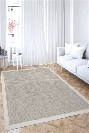  KOLAY TEMİZLENEN KREM BORDÜRLÜ  GRİ RENGİ HAV TOZ VERMEZ KAYMAZ TABANLI ŞIK JÜT SİSAL KİLİM