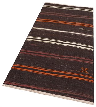 EL DOKUMA ÇİZGİLI KAHVERENGI YÜN KİLİM