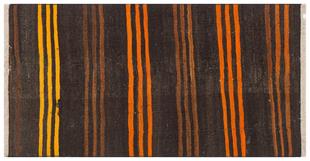 EŞSİZ EL DOKUMA KAHVE SARİ  ÇİZGİLİ ANADOLU KEÇİ KILI KİLİMİ