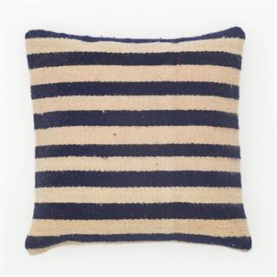 KREM LACİVERT RENGİ EL DOKUMA KEÇİ KİLİM YASTIK KILIFI 