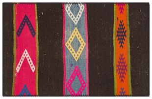 KIRMIZI TURUNCU RENGİ GEOMETRİK DESEN KEÇİ KILI YÜNLÜ KİLİM PASPAS