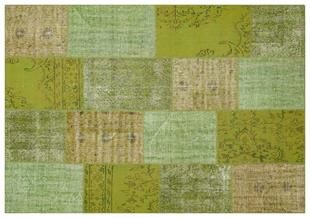 Geneleksel El Dokuma Yeşil  Rengi Patchwork Halı