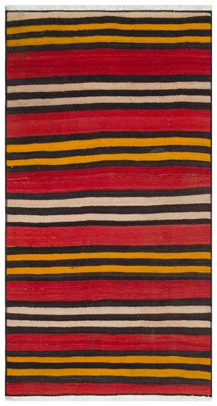 Kırmızı Siyah Beyaz Rengi Çizgili El Dokuma Fars Kilim