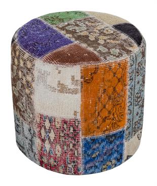 RENKLİ EL DOKUMA PATCHWORK YUVARLAK PUF
