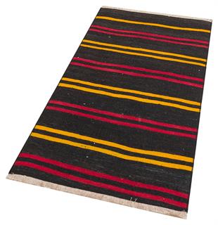 KIRMIZI SARİ RENGİ ÇİZGİLİ DESEN KEÇİ KILI YÜN KİLİM