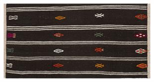 SİYAH BEYAZ RENGİ ÇİZGİLİ DESEN KEÇİ YÜN KİLİM