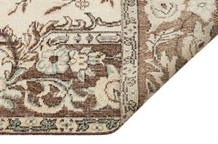 EL DOKUMA KREM KAHVERENGİ GÖBEKLİ DESEN VİNTAGE HALI