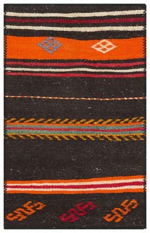 KIRMIZI TURUNCU RENGİ GEOMETRİK DESEN KEÇİ KILI YÜNLÜ KİLİM PASPAS