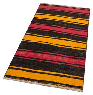 GERÇEK EL DOKUMA SARI KIRIMIZI RENGİ YÜN KİLİM