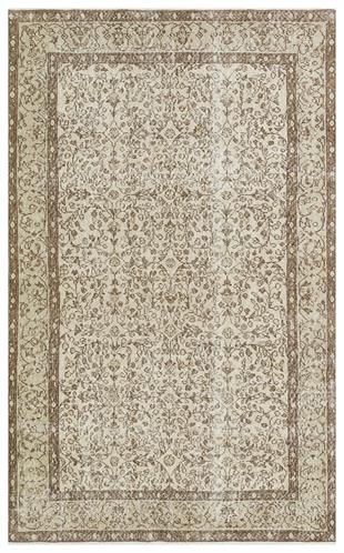 EŞSİZ EL DOKUMA KAHVERENGİ ÇİÇEKLİ BEJ YÜN HALISI