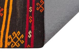 GERÇEK EL DOKUMA SARI KIRIMIZI RENGİ ÇİÇEKLİ DESEN YÜN KİLİM