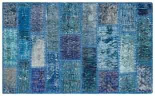 GENELEKSEL EL DOKUMA MAVİ RENGİ PATCHWORK HALI PASPAS