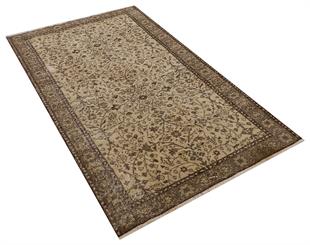 BEJ KAHVERENGİ ÇİÇEKLİ DESEN EL DOKUMA VİNTAGE HALI