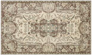 EL DOKUMA KREM KAHVERENGİ GÖBEKLİ DESEN VİNTAGE HALI